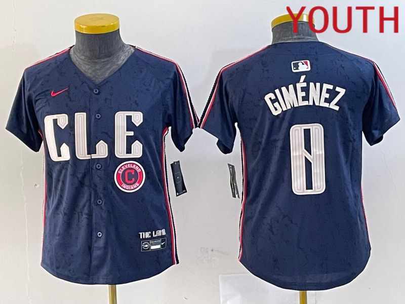 Youth Cleveland Indians #0 Gimenez Blue City Edition Nike 2024 MLB Jersey style 4->youth mlb jersey->Youth Jersey